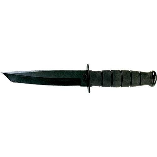 Short Fighting-Utility Knife, Black - Tanto Straight Edge w-Leather Sheath