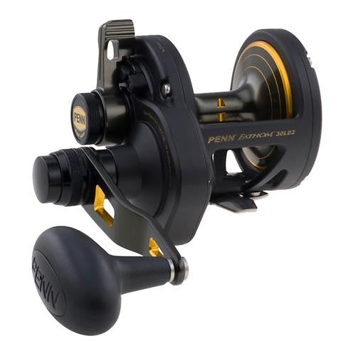 Fathom Lever Drag 2 Speed Conventional Reel - 25N Size, 5.5:1-2.7:1 Gear Ratio, 38"-19" Retrieve Rate, 33 lbs Max Drag, RH