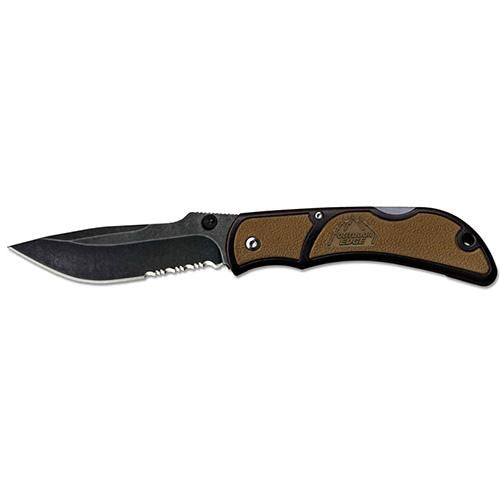 Medium Chasm Folding Knife - 3.3" Black Stonewash Combo Blade, Coyote Brown Zytel Handle, Boxed