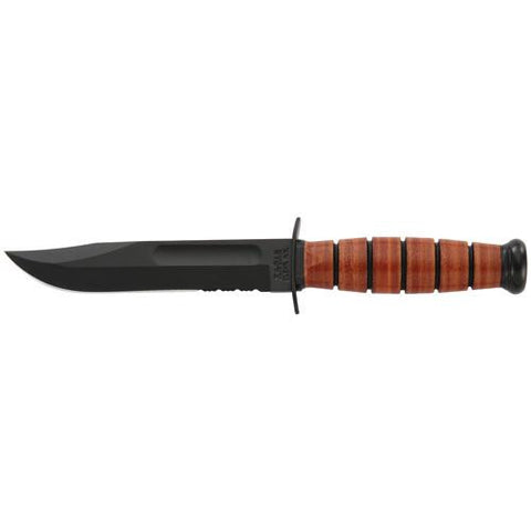 Short Fighting-Utility Knife, USA - Serrated Edge, Brown Leather Sheath