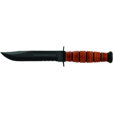 Short Fighting-Utility Knife, USA - Serrated Edge, Brown Leather Sheath (Clam Pack)