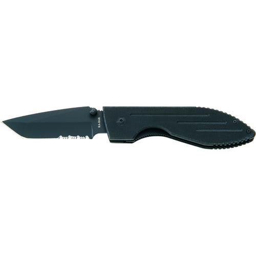 Warthog Folder - Tanto, Folder, Black Clip, Serrated Edge (Clam Pack)