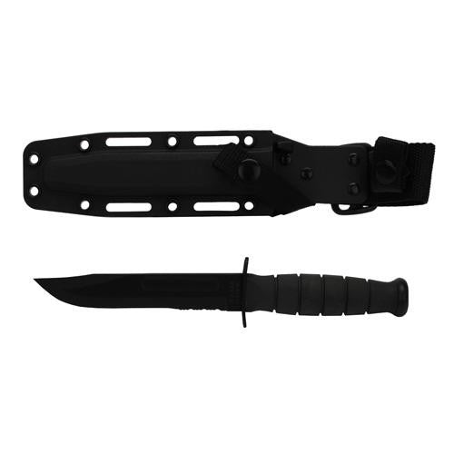 Short Fighting-Utility Knife, Black - 1 1-4" Serrated Edge w- Kydex Sheath