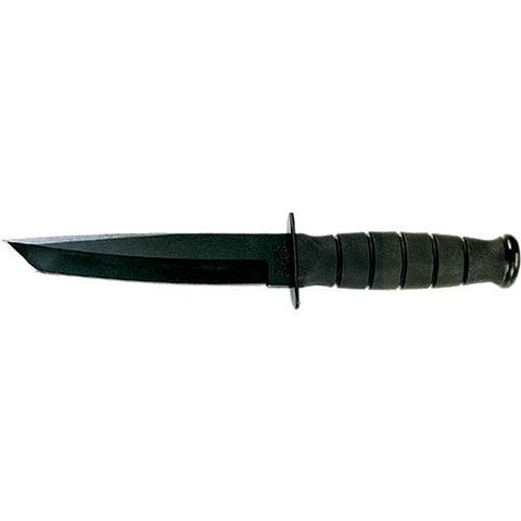 Short Fighting-Utility Knife, Black - Tanto Straight Edge  w-Leather Sheath