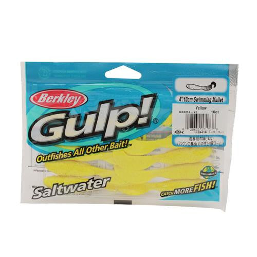 Gulp! Swimming Mullet Soft Bait - 4" Length, Yellow, Per 10