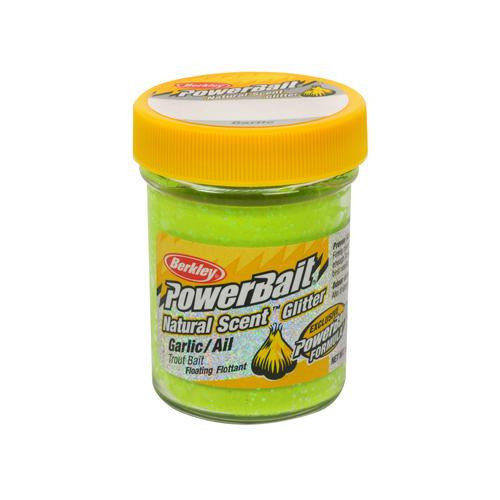 PowerBait Natural Glitter Trout Dough Bait - Garlic Scent-Flavor, Chartreuse