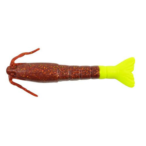 Gulp! Shrimp Soft Bait - 3" Length, Root Beer Gold-Chartreuse, Per 6