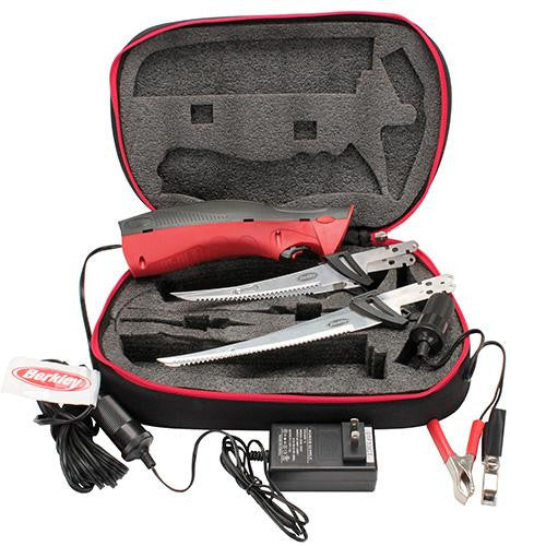 Fillet Knife - Deluxe Electric with Standard-Vehicle Plug-Battery Clips-Case, Red-Black