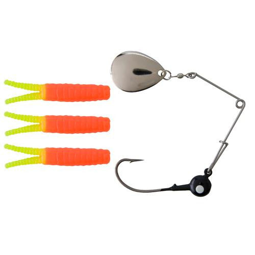 Beetle Spin Nickel Blade Hard Bait - 1 1-2" Length, Size 8 Hook, 1 Hook, Fire Orange-Chartreuse, Per 3