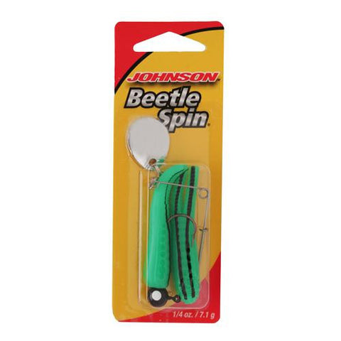 Beetle Spin Nickel Blade Hard Bait - 2" Length, Size 4 Hook, 1 Hook, Catalpa-Black Stripe, Per 2