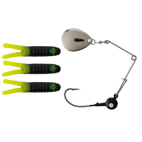 Beetle Spin Nickel Blade Hard Bait - 1 1-2" Length, Size 8 Hook, 1 Hook, Black Chartreuse, Per 3