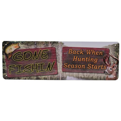 Tin Sign - Gone Fishin, Size 10 1-2" x 3 1-2"