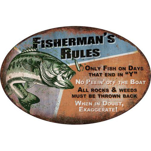 Tin Sign - Fisherman's Rules, Size 12" x 17"