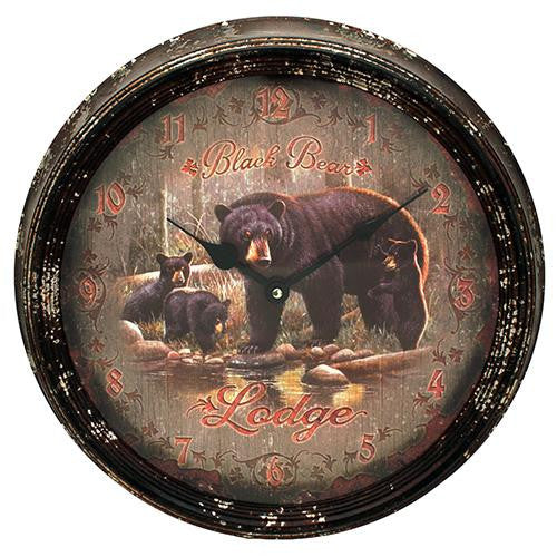 15" Metal Clock - Black Bear Lodge