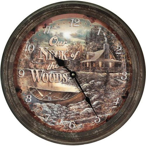 15" Metal Clock - Cabin Scene