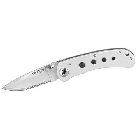 TigerSharp - Titanium Folder, Silver, 1 Smooth-1 Serrated Blade