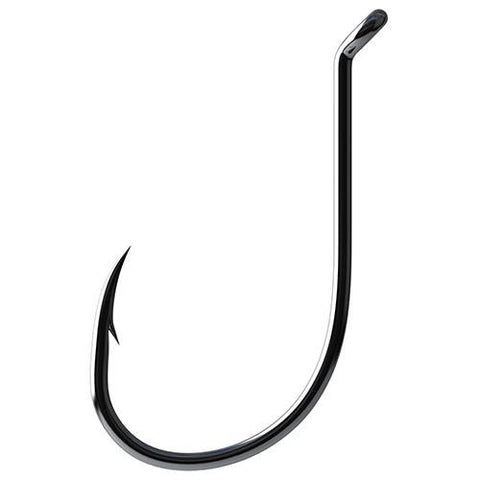 Lazer Octopus Long Shank Offset  Up Eye Hook, Platinum Black - Size 1 (Per 9)