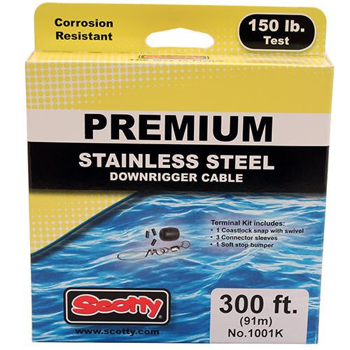 Premium Stainless Steel Replacement Downrigger Cable - 300 Foot Spool Kit