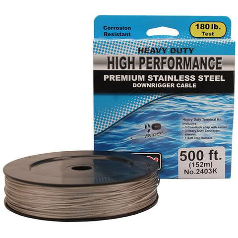 180 lb HP Stainless Steel Downrigger Cable - 500 Foot Spool Kit