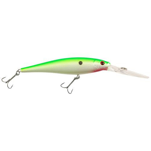 Flicker Minnow Hard Bait - 3" Length, 14'-17' Swimming Depth, 2 Hooks, Chartreuse Pearl, Per 1