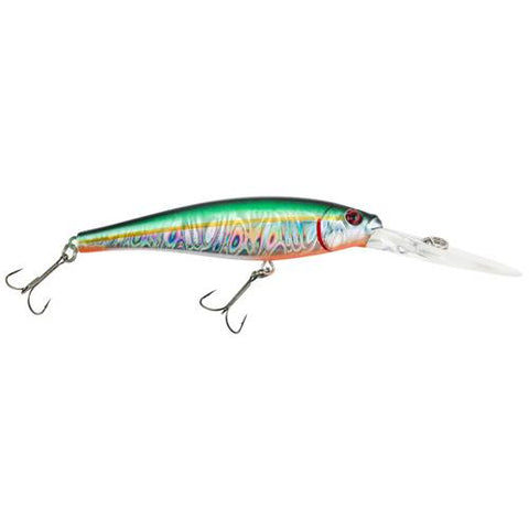 Flicker Minnow Pro Slick Hard Bait - 3" Length, 14'-17' Swimming Depth, 2 Hooks, Slick Green Alewife, Per 1