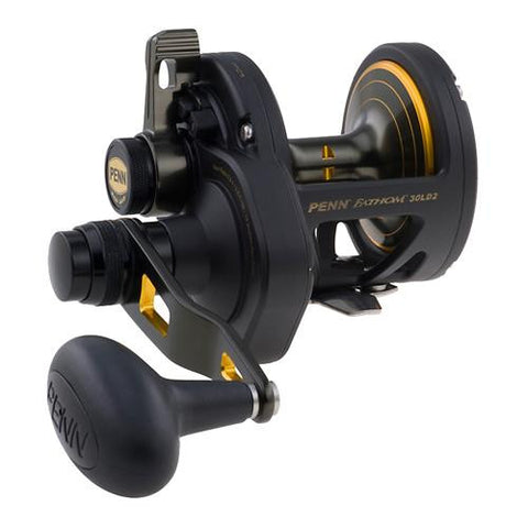 Fathom Lever Drag 2 Speed Conventional Reel - 25N Size, 5.5:1-2.7:1 Gear Ratio, 38"-19"  Retrieve Rate, 33 lbs Max Drag, RH