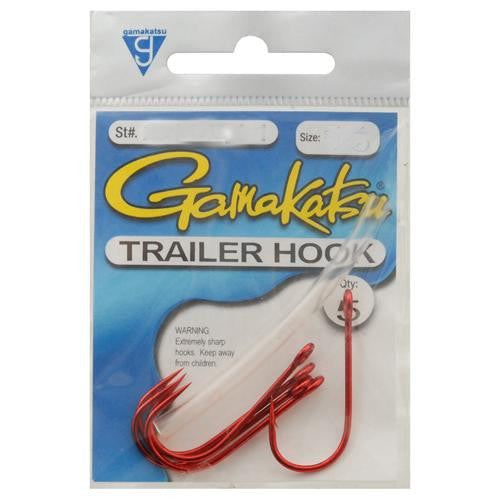 Spinner Bait Trailer Hook - Size 2-0, Red, Per 5