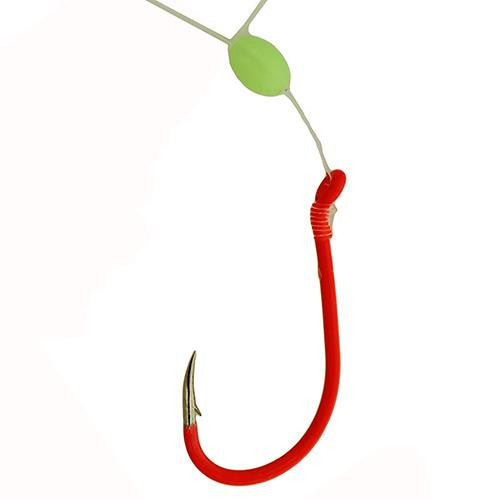 Walleye Snell with Glowbead Hook - Size 4, 8 Pound :ine, Fluorescent Red, Per 5