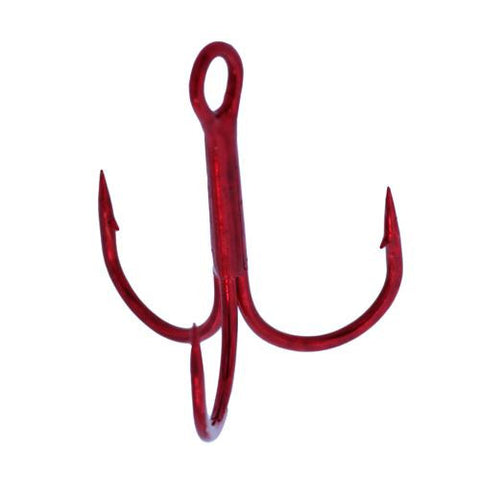 Treble Hooks, Round Bend - Size 5, Red, Per 9