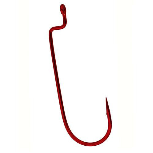 Worm Hook, Offset Shank, Round Bend - Size 1-0, Red, Per 6