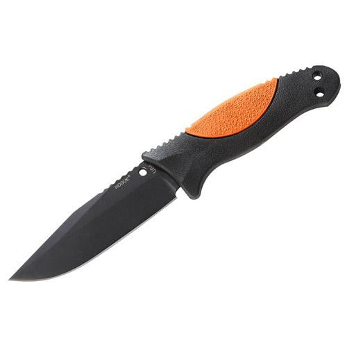 EX-F02 4.50" Fixed Clip Point Blade Knife - Black Kote with Rubber OverMolded Handle, Hunter Orange, Black Sheath