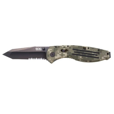 Aegis Series Knife - Digital Camo, Black TiNi, Tanto, Patially Serrated, Box