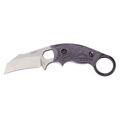 EX-F03 Karam Fixed Blade Neck Knife - 2.25" Hawkbill Blade, G10 G-Mascus Purple Scales, Black Sheath