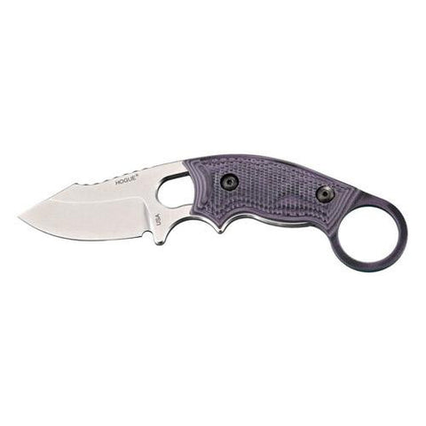 EX-F03 Karam Fixed Blade Neck Knife - 2.25" Clip Point Blade, G10 G-Mascus Purple Scales, Black Sheath