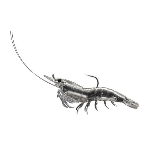 Rigged Shrimp Soft Plastic - Saltwater, 3", #1-0 Hook, Variable Depth,  Clear Shrimp, Per 4