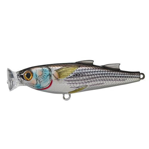 Mullet Popper - Saltwater, 3 1-2", #4 Hook, Topwater Depth, Silver-Black