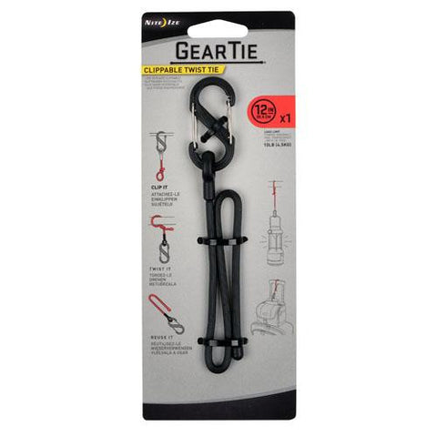 Gear Tie Clippable Twist Tie 12" - Black