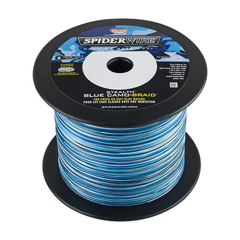 Stealth Braid Superline Line Spool - 1500 Yards, 0.015" Diameter, 65 lbs Breaking Strength, Blue Camo