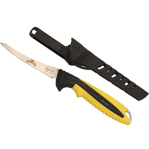 Mr. Crappie Slab Slinger - 4" Fillet Blade, Yellow Nylon and Tactile Overmold Handle, Boxed