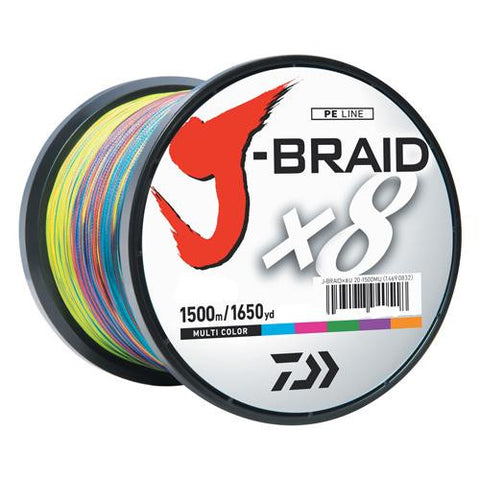 J-Braid Braided Line, 65 lbs Tested - 1650 Yards-1500m Filler Spool, Multi Color