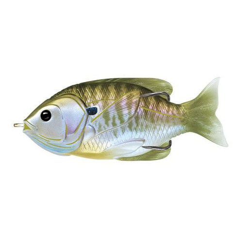 Sunfish Hollow Body - Freshwater, 3 1-2", #4-0 Hook. Topwater Depth, Natural-Olive Bluegill