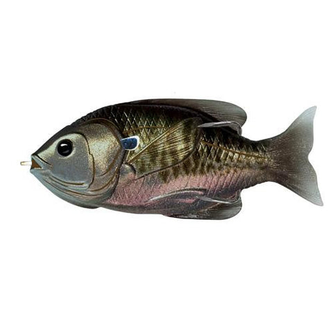 Sunfish Hollow Body - Freshwater, 3 1-2", #4-0 Hook. Topwater Depth, Midnight-Metallic Bluegill