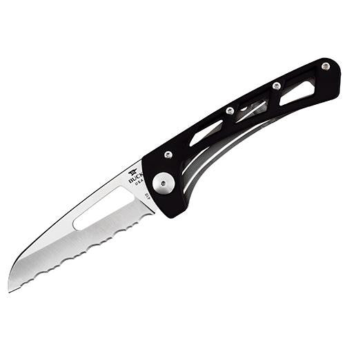 Vertex - 3" Satin 420HC Serrated Blade, Black Aluminum Handle, Boxed