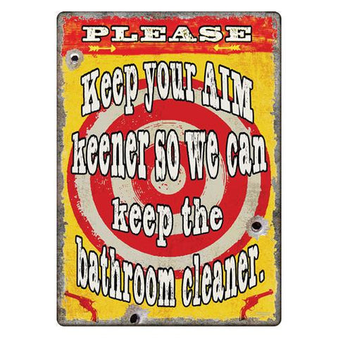 Tin Sign - Keep Your Aim Keener, Size 12" x 17"