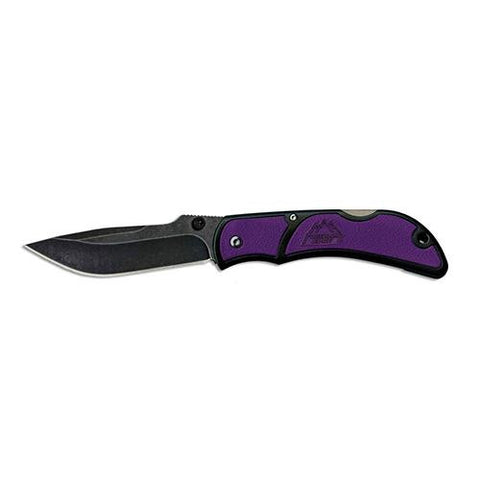 Small Chasm Folding Knife - 2.5" Black Stonewash Plain Blade, Purple Zytel Handle, Boxed