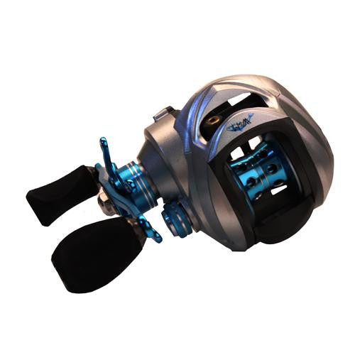 Wright & McGill Sabalos Bait Casting Reel - Low Profile, 6.3:1 Gear Ratio, 9+1 Bearings, Silver-Blue, Left Hand