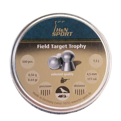 H&N Field Target Trophy Pellets - .177 Caliber, 8.64 Grains, Domed, Per 500