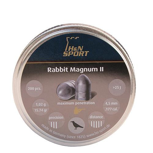 H&N Rabbit Magnum II Pellets - .177 Caliber, 15.74 Grains, Cylindrical with Round Nose, Solid, Per 200