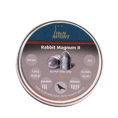 H&N Rabbit Magnum II Pellets - .22 Caliber, 25.62 Grains, Cylindrical, Solid, Per 200