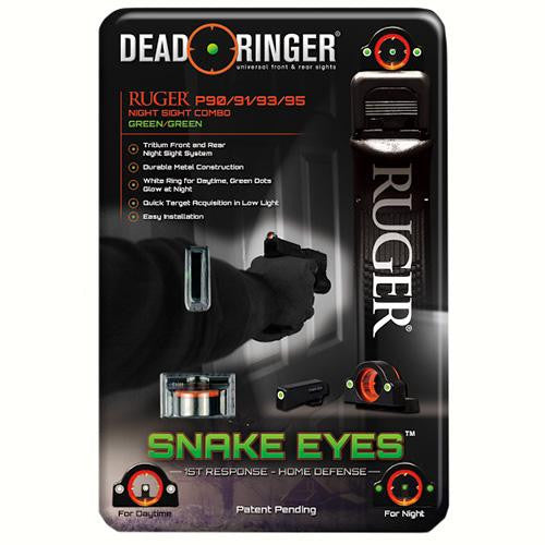 Snake Eyes Pistol Sight - Ruger P90-91- 93-95, SE Green Front and Rear